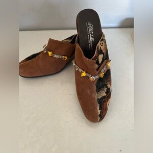 Noelle Brown Suede & Leopard Embellished Mule